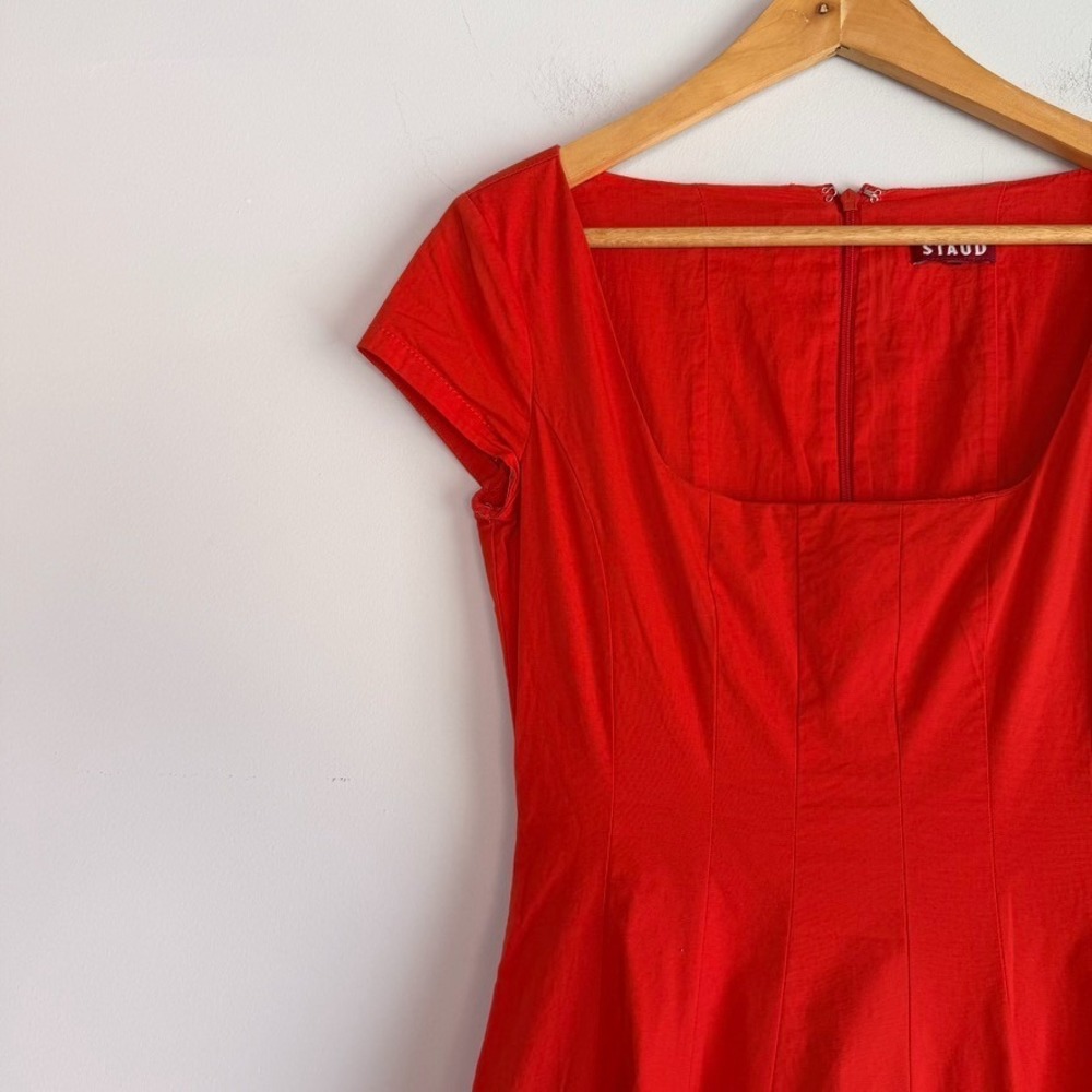 Staud Square Neck Fit and Flare Midi Dress Size 4 Red Cottagecore Quiet Luxury - Picture 3 of 12